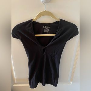 Free People Black Cap Sleeve Stretch Top XS/S